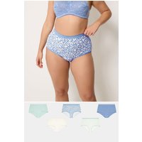 Yours Yours Plus Size Curve Voll Bedeckende Slips in Blau mit Blätterprint im 5er Pack in Größe 46-48 | Baumwolle/Elasthan