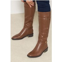 Yours Yours Damen Hellbraune, Kniehohe Stiefel mit Stretchrücken und Schnalle in Standardpassform in Größe 36 | Synthetik