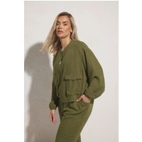 Yours Yours Damen Leinenbomberjacke in Khaki in Größe 50-52 | Viskose/Leinen