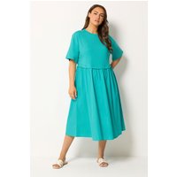 Yours Yours Damen PopelineT-Shirtmidikleid in Türkisblau in Größe 48 | Baumwolle