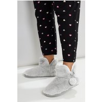 Yours Yours Damen Hausschuhe in Grau aus Fellimitat mit Pompon in Größe 40-41 | Textil