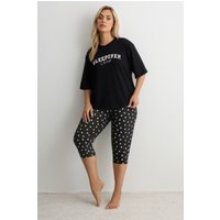 Yours Yours Damen Schwarze Pyjamahose mit Weitem Bein und Punkten in Größe 38-40 | Baumwolle