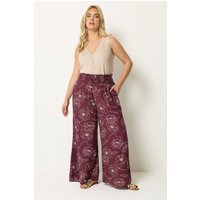 Yours Yours Damen Hose mit Weitem Bein in Burgunderrot mit Blumenmuster in Größe Short 42 | Polyester
