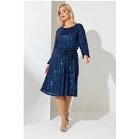 Yours London Yours London Damen Skatermidikleid in Blau mit Pailletten in Größe 48 | Polyester