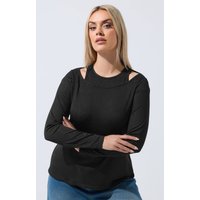Limited Collection Limited Collection Damen Geripptes 2in1T-Shirt in Schwarz mit Langem Arm in Größe 48 | Polyester/Elasthan