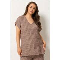 Yours Damen Yours – T-Shirt in Braun mit Blasenstruktur in Größe 66-68 | Polyester/Elasthan