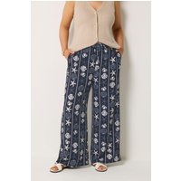 Yours Yours Damen Hose mit Weitem Bein in Knitteroptik mit Muschelprint in Größe Regular 46 | Polyester