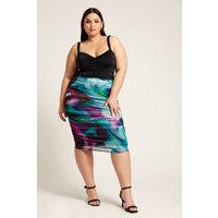 Yours London Yours London Damen Netzstoffrock in Blau mit Abstraktem Print in Größe 48 | Polyester