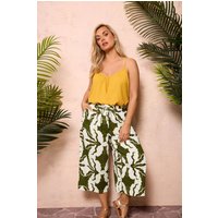 Yours Yours Damen Culotte in Weiß und Grün mit Kachelprint und Weitem Bein in Größe 42 | Viskose