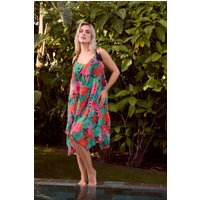 Yours Yours Damen Kleid in Grün und Rot mit Tropischem Print und Zipfelsaum in Größe 46-48 | Polyester