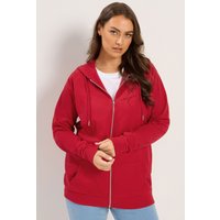 Yours Yours Damen Hoodie in Rot mit Durchgehendem Reißverschluss und Raglanärmeln in Größe 44 | Baumwolle/Polyester