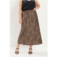 Yours Yours Damen Satinrock in Schokobraun mit Hirschprint in Größe 50-52 | Polyester