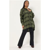 Yours Yours Damen Oversized Karohemd in Khaki Size 46 | Baumwolle
