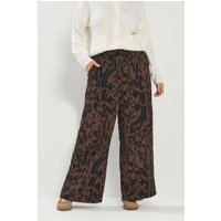 Yours Yours Damen Hose in Braun und Schwarz mit Abstraktem Muster und Weitem Bein in Größe 58-60 | Polyester/Elasthan