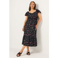 Yours Yours Damen Gerafftes Maxikleid in Schwarz mit Blumenmuster in Größe 48 | Polyester