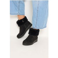 Yours Yours Damen Schwarze Pelzstiefeletten aus Velourslederimitat in Weiter E-Passform in Größe 38E