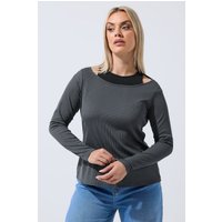 Limited Collection Limited Collection Damen Geripptes Langarmshirt in Grau mit 2in1design in Größe 48 | Polyester/Elasthan