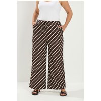 Yours Yours Damen Gestreifte Hose in Braun mit Streifen, Weitem Bein und Knitteroptik in Größe 46 | Polyester/Elasthan
