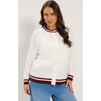 Yours Yours Damen Cardigan in Elfenbeinweiß mit Kontrastbesatz in Größe 46-48 | Acryl