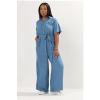 Yours Yours Damen Overall in Blau mit Weitem Bein aus Chambraygewebe in Größe 46 | Viskose