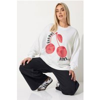 Limited Collection Limited Collection Damen Sweatshirt „Cherry Bomb“ in Weiß in Größe 50-52 | Baumwolle/Polyester
