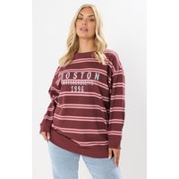 Yours Yours Damen Sweatshirt in Rot mit „Boston“Schriftzug und Streifen in Größe 50-52 | Baumwolle/Polyester
