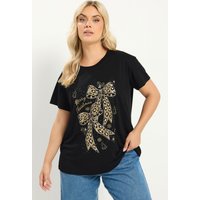 Yours Plus Size Black 'Merry Christmas' Leopard Bow Glitter Tshirt Size 12