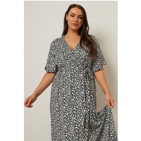 Yours Yours Damen Gewickeltes Midaxi-Kleid in Schwarz mit Abstraktem Print in Größe 50-52 | Polyester/Elasthan