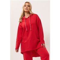 Yours Yours Damen Langer Hoodie in Rot mit Kordelzug in Metallicoptik in Größe 48 | Baumwolle