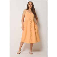 Yours Yours Damen Strandkleid in Orange aus Leinen in Größe 62-64 | Baumwolle/Viskose/Leinen