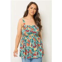 Yours Damen Yours – Trägershirt in Grün mit Fruchtprint und Schößchen in Größe 54-56 | Elasthan