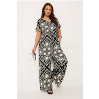 Yours Yours Damen Overall in Schwarz und Weiß mit Paisleymuster und Weitem Bein in Größe 58-60 | Baumwolle