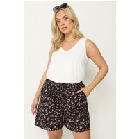 Yours Yours Damen Shorts in Schwarz und Rot mit Blümchenmuster in Größe 46 | Polyester