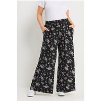 Yours Yours Damen Geblümte Jerseyhose in Schwarz mit Weitem Bein in Größe Regular 46 | Elasthan/Viskose