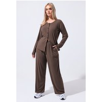 Limited Collection Limited Collection Damen Gerippte Hose in Braun mit Weitem Bein in Größe 46 | Polyester/Elasthan