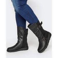 Yours Yours Damen Stiefel in Schwarz aus Lederimitat mit Schnallen in Weiter E bis Eeepassform in Größe 39E | Textil