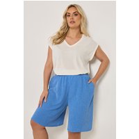 Yours Yours Damen Strukturierte Shorts in Blau mit Elastischem Bund in Größe 48 | Polyester/Elasthan