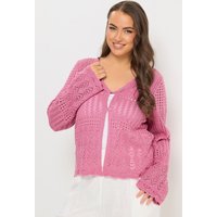 Yours Yours Damen Pointellestrickjacke in Rosa in Größe 54-56 | Baumwolle/Acryl