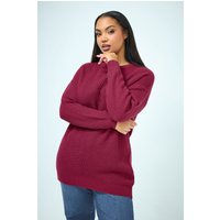 Yours Yours Damen Strickpullover in Burgunderrot in Größe 46-48 | Acryl