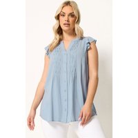 Yours Yours Damen Ärmelloses Top in Blau mit Biesen in Größe 48 | Baumwolle