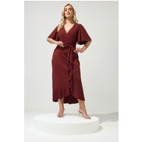 Yours London Yours London Damen Wickelkleid in Bordeauxrot Wickelkleid mit Gerüschtem Saum in Größe 52 | Polyester/Elasthan