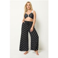Yours Yours Damen Hose mit Weitem Bein in Schwarz mit Knitteroptik und Punktemuster in Größe 50-52 | Viskose