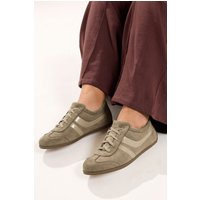 Yours Yours Damen Lowtopsneaker in Graubraun mit Retrostreifen und Extra Weiter Eeepassform in Größe 41EEE | Textil