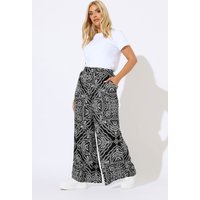 Yours Yours Damen Strukturierte Hose in Schwarz mit Bandanaprint und Weitem Bein in Größe 54-56 | Polyester/Elasthan