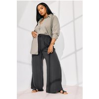 Yours Yours Damen Hose in Schwarz aus Chambray mit Taillengürtel und Weitem Bein in Größe 62-64 | Viskose