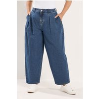 Yours Yours Damen Barreljeans in Blau mit Falten in Größe 50 | Baumwolle