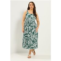 Yours Yours Damen Gesmoktes Kleid in Grün mit Abstraktem Blattmuster in Größe 42 | Polyester/Elasthan
