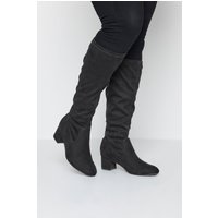 Yours Yours Damen Kniehohe Stretchstiefel in Schwarz mit Kunstwildleder und in Weiter E und Extra Weiter Eeepassform in Größe 42EEE