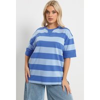 Yours Yours Damen Schweres T-Shirt in Blau mit Streifen in Größe 54-56 | Baumwolle