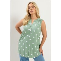 Yours Yours Damen Ärmellose Ausgestellte Bluse in Grün mit Punktemuster in Größe 42 | Polyester/Elasthan